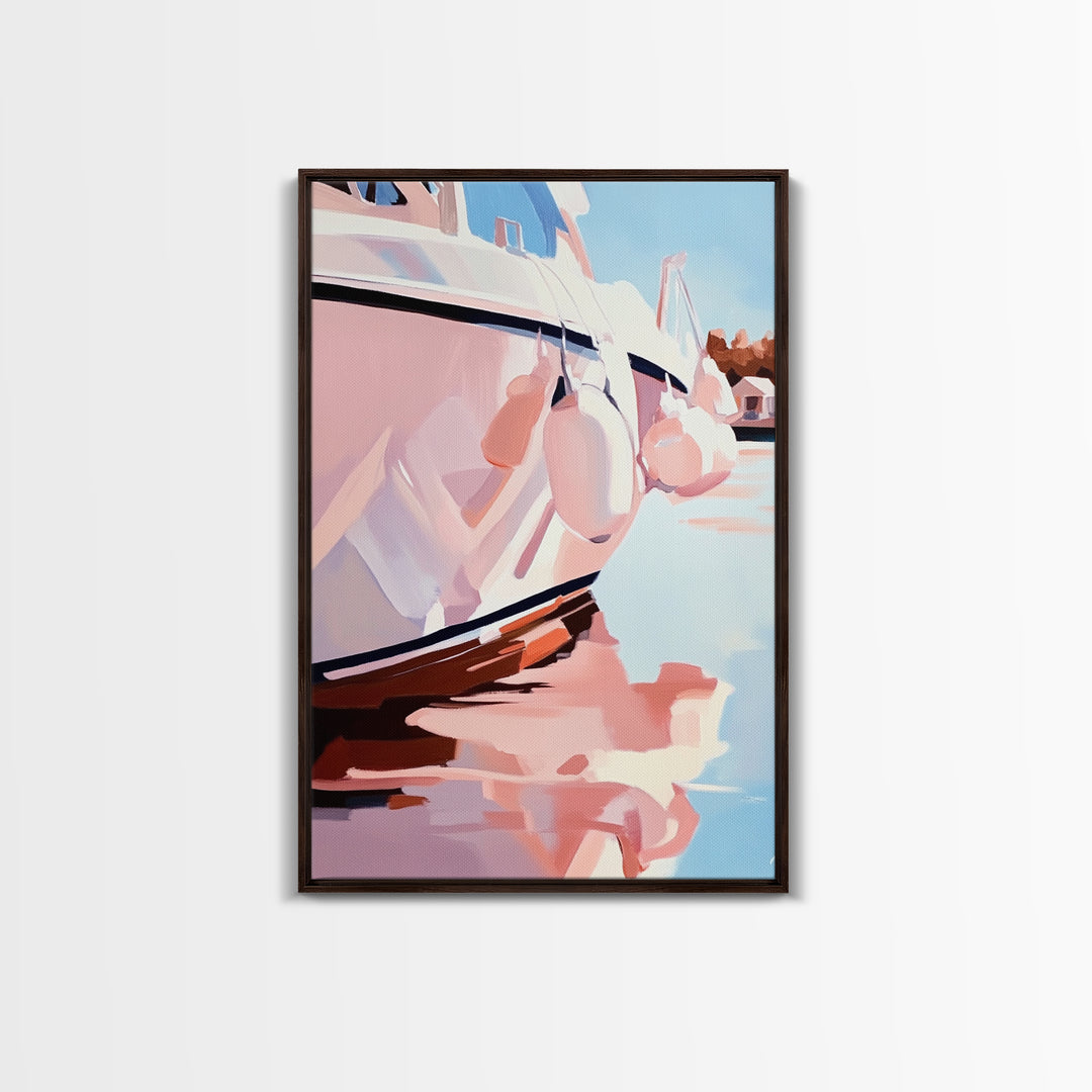 Coastal, Boat, Reflection, Nautical, Framed Canvas Print, Modern Wall Art, Minimalist Decor, Ocean Wall Art, Living Room Artwork, Beach Aesthetic
