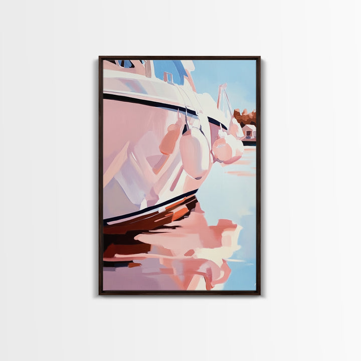 Coastal, Boat, Reflection, Nautical, Framed Canvas Print, Modern Wall Art, Minimalist Decor, Ocean Wall Art, Living Room Artwork, Beach Aesthetic
