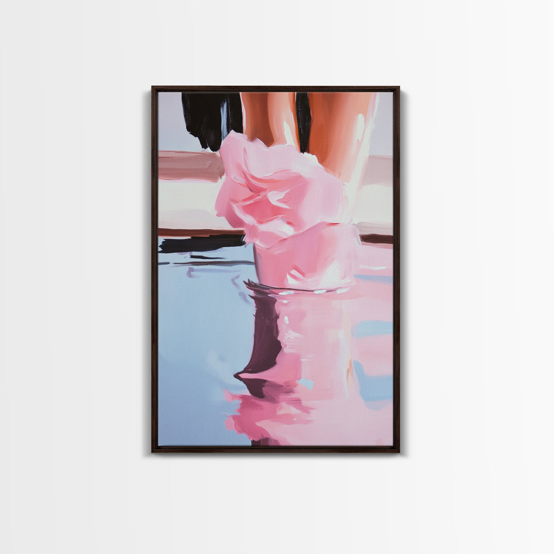 Romantic, Water, Reflection, Feminine, Framed Canvas Print, Elegant Minimalist Artwork, Soft Aesthetic Home Decor, Bedroom Wall Art, Fashion Art