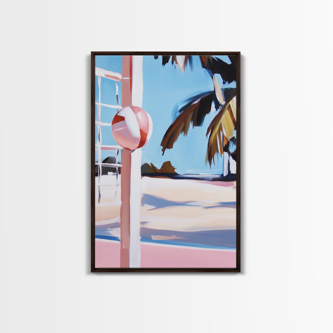 Beach Volleyball, Coastal Fun, Tropical Vibes, Sunset Sport, Canvas Print, Summer Wall Art, Beach House Decor, Relaxed Style