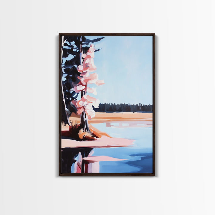 Autumn Lake, Reflection Art, Nature Print, Landscape Wall Art, Framed Canvas Print, Minimalist Decor, Forest Scene, Cabin Aesthetic