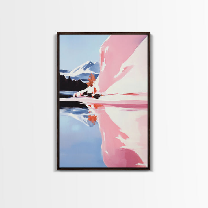 Mountain Lake Painting, Scenic Nature Art, Abstract Reflections, Framed Canvas Print, Boho Landscape, Bedroom Wall Art, Earthy Decor