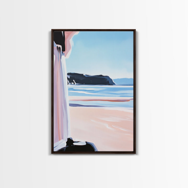 Ocean Horizon, Coastal Landscape, Serene Beach Art, Pastel Tones, Framed Canvas Print, Minimalist Home Decor, Living Room Art