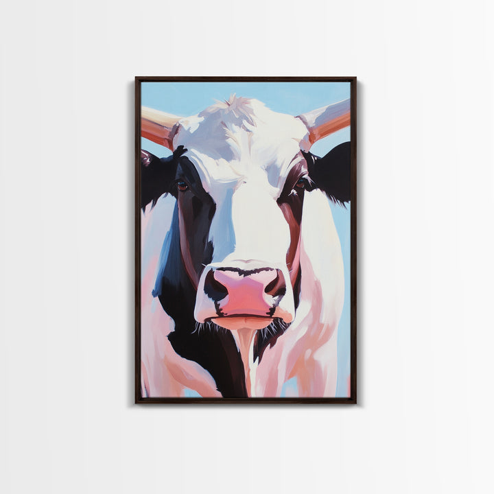 Cow Portrait, Farmhouse Animal Art, Rustic Wall Decor, Country Home Aesthetic, Modern Barn Decor, Canvas Print, Kitchen Wall Art
