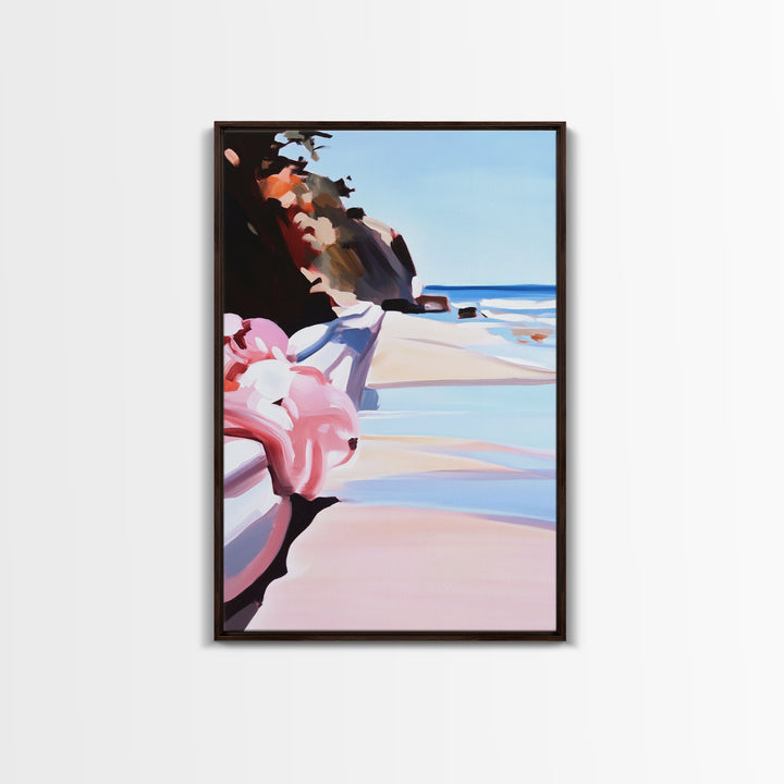 Ocean View, Coastal, Beach House, Serene, Dreamy, Pink Accents, Soft Hues, Summer, Relaxing, Minimalist, Boho, Canvas Print