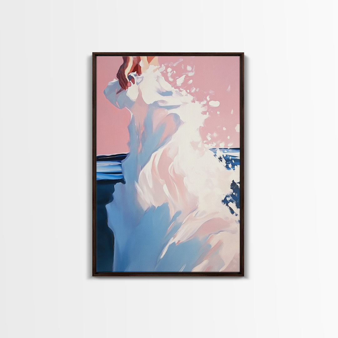 Pink Clouds, Coastal, Beach Wall Art, Boho, Aesthetic, Dreamy, Sunset, Pastel, Sky, Seascape, Minimalist, Framed Canvas Print