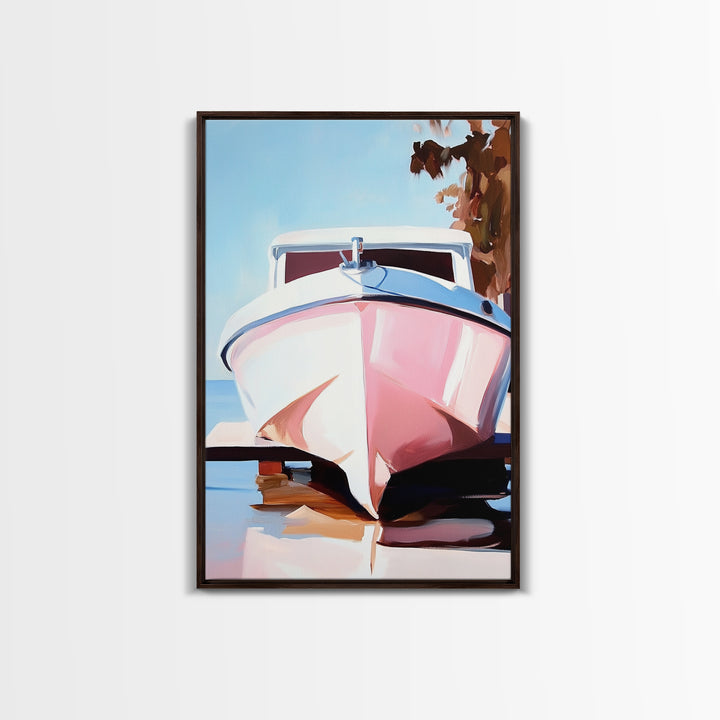 Boat Reflection, Coastal Decor, Nautical Art, Marina Print, Framed Canvas Print, Ocean Wall Art, Minimalist Seascape, Tranquil Artwork