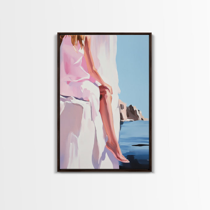 Abstract Rock, Water Reflection, Earthy Tones, Tranquil Nature Scene, Modern Aesthetic, Framed Canvas Print, Living Room Wall Art