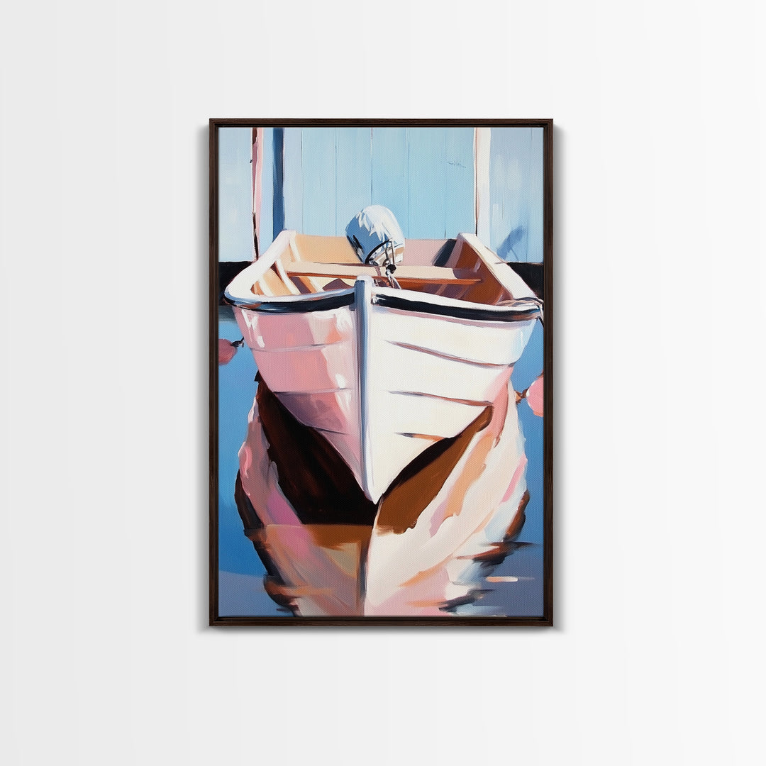 Rustic Boat, Nautical Wall Art, Coastal Home Decor, Seaside Aesthetic, Soft Pastels, Framed Canvas Print, Living Room