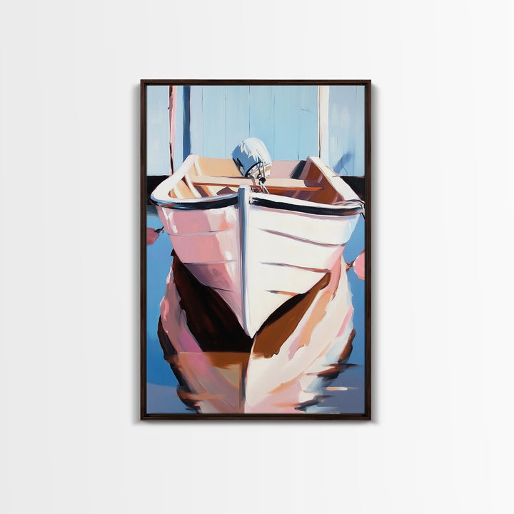 Rustic Boat, Nautical Wall Art, Coastal Home Decor, Seaside Aesthetic, Soft Pastels, Framed Canvas Print, Living Room