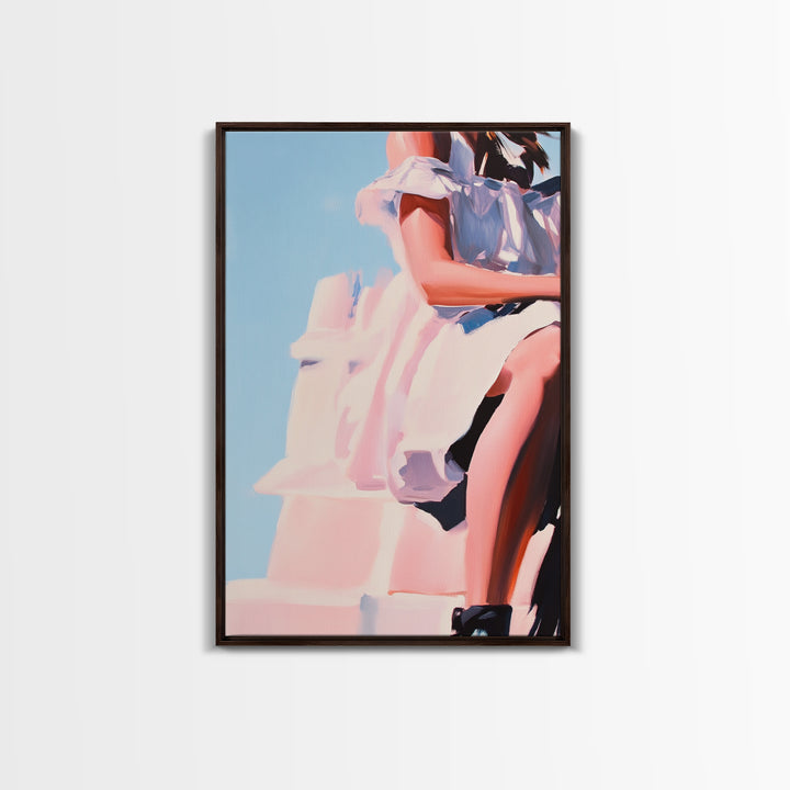 Dreamy Dress, Feminine Fashion, Soft Romantic Art, Framed Canvas Print, Boho Wall Decor, Modern Minimalist Artwork, Bedroom Wall Art