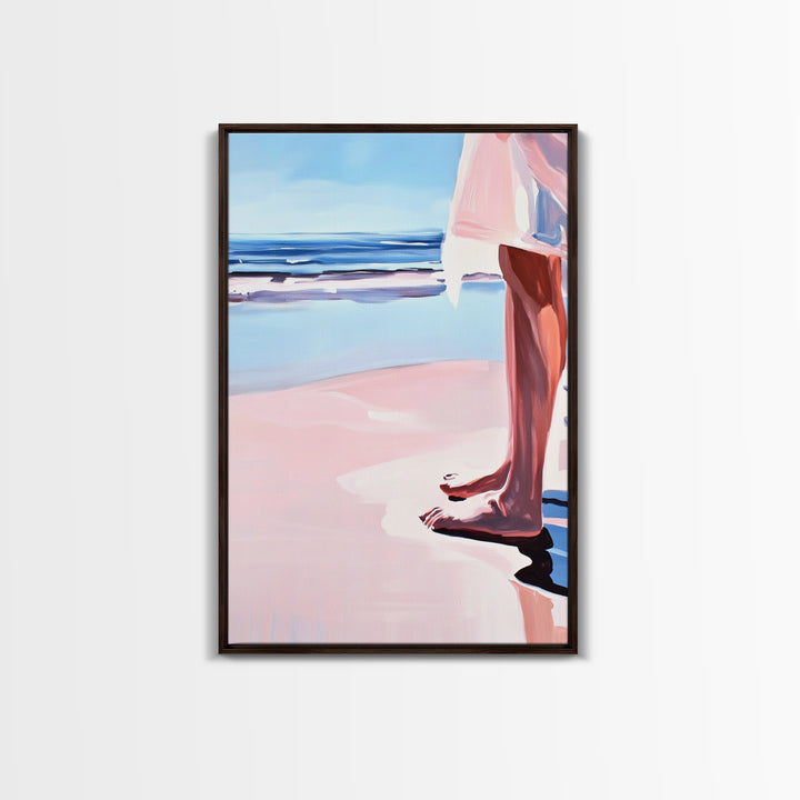 Barefoot Beach, Ocean View, Coastal Serenity, Minimalist Art, Framed Canvas Print, Seaside Aesthetic, Bedroom Decor, Relaxing Wall Art
