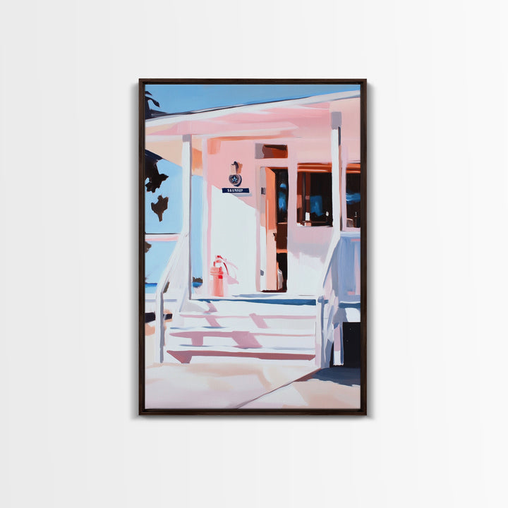 Beach House, Coastal Art, Nautical Decor, Minimalist Wall Art, Framed Canvas Print, Modern Home, Living Room Art, Pastel Painting