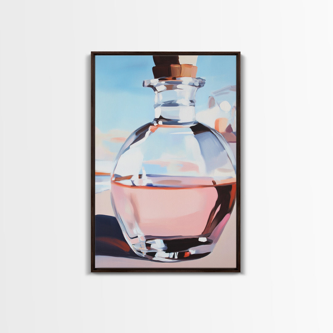 Abstract Bottle, Pink Aesthetic, Modern Kitchen Wall Art, Contemporary Bar Decor, Minimalist Still Life, Framed Canvas Print