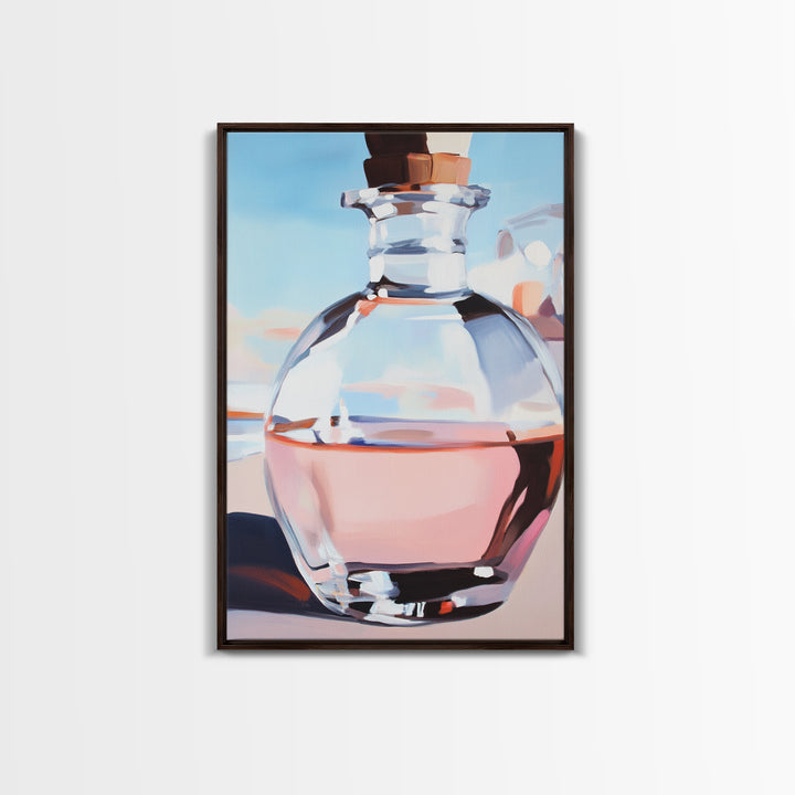 Abstract Bottle, Pink Aesthetic, Modern Kitchen Wall Art, Contemporary Bar Decor, Minimalist Still Life, Framed Canvas Print