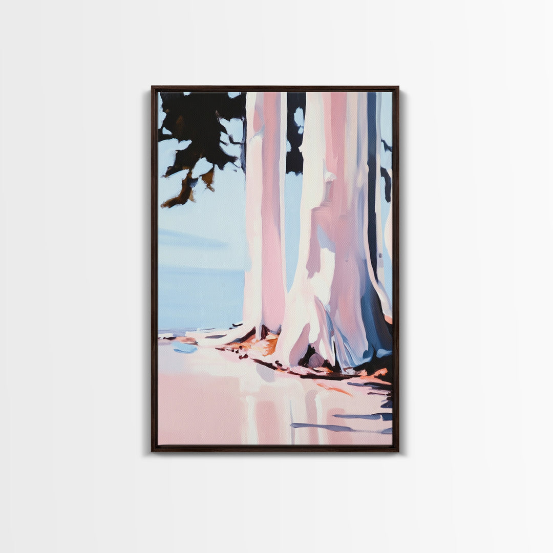 Birch Trees, Modern Forest Art, Minimalist Nature Painting, Cozy Cabin Wall Decor, Framed Canvas Print, Scandinavian Home Aesthetic