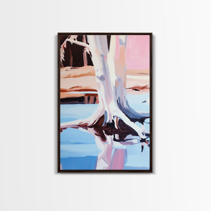 Tree Reflection, Nature Inspired Art, Framed Canvas Print, Minimalist Landscape, Tranquil Water Painting, Contemporary Home Decor