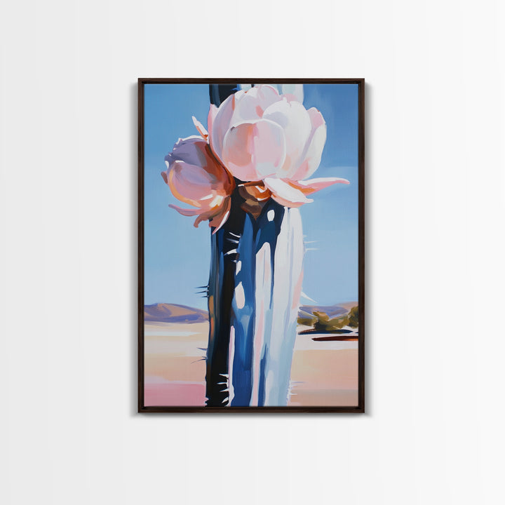Desert Flowers, Modern Botanical Art, Pastel Succulent Painting, Nature Inspired Wall Decor, Framed Canvas Print, Aesthetic Home Art