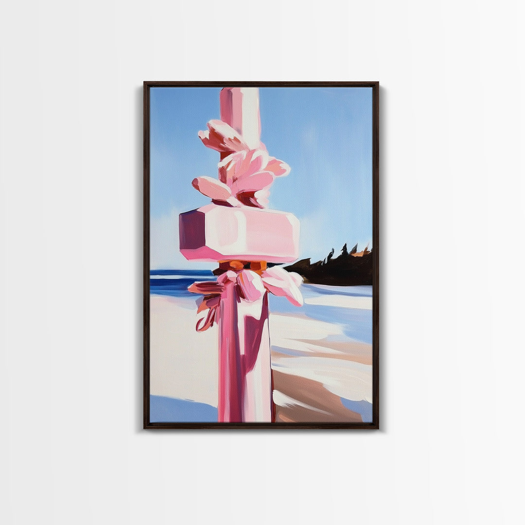 Abstract Coastal Pillar, Ocean Inspired Art, Minimalist Blue Aesthetic, Beach House Decor, Canvas Print, Framed Canvas Print