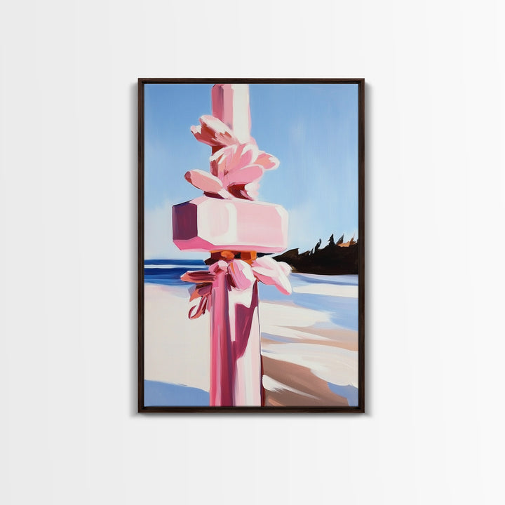 Abstract Coastal Pillar, Ocean Inspired Art, Minimalist Blue Aesthetic, Beach House Decor, Canvas Print, Framed Canvas Print