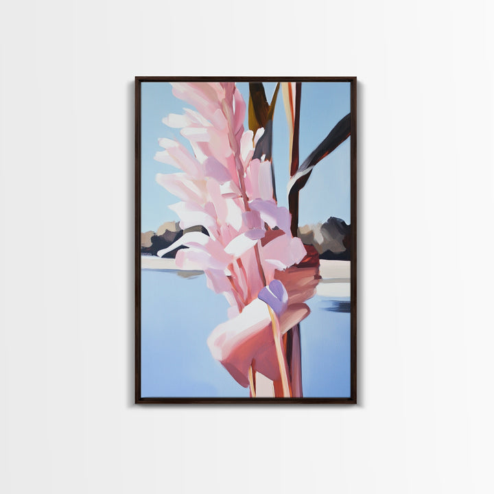Botanical, Pink Flowers, Summer Nature Art, Canvas Print, Floral Painting, Minimalist Wall Decor, Feminine Home Art, Bedroom Wall Art