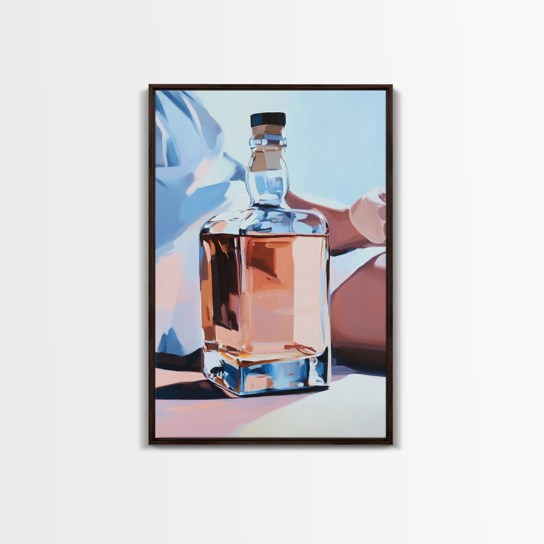 Whiskey Bottle, Elegant Drink, Modern Still Life, Minimalist Art, Sophisticated Decor, Bar Wall Art, Contemporary Painting, Canvas Print