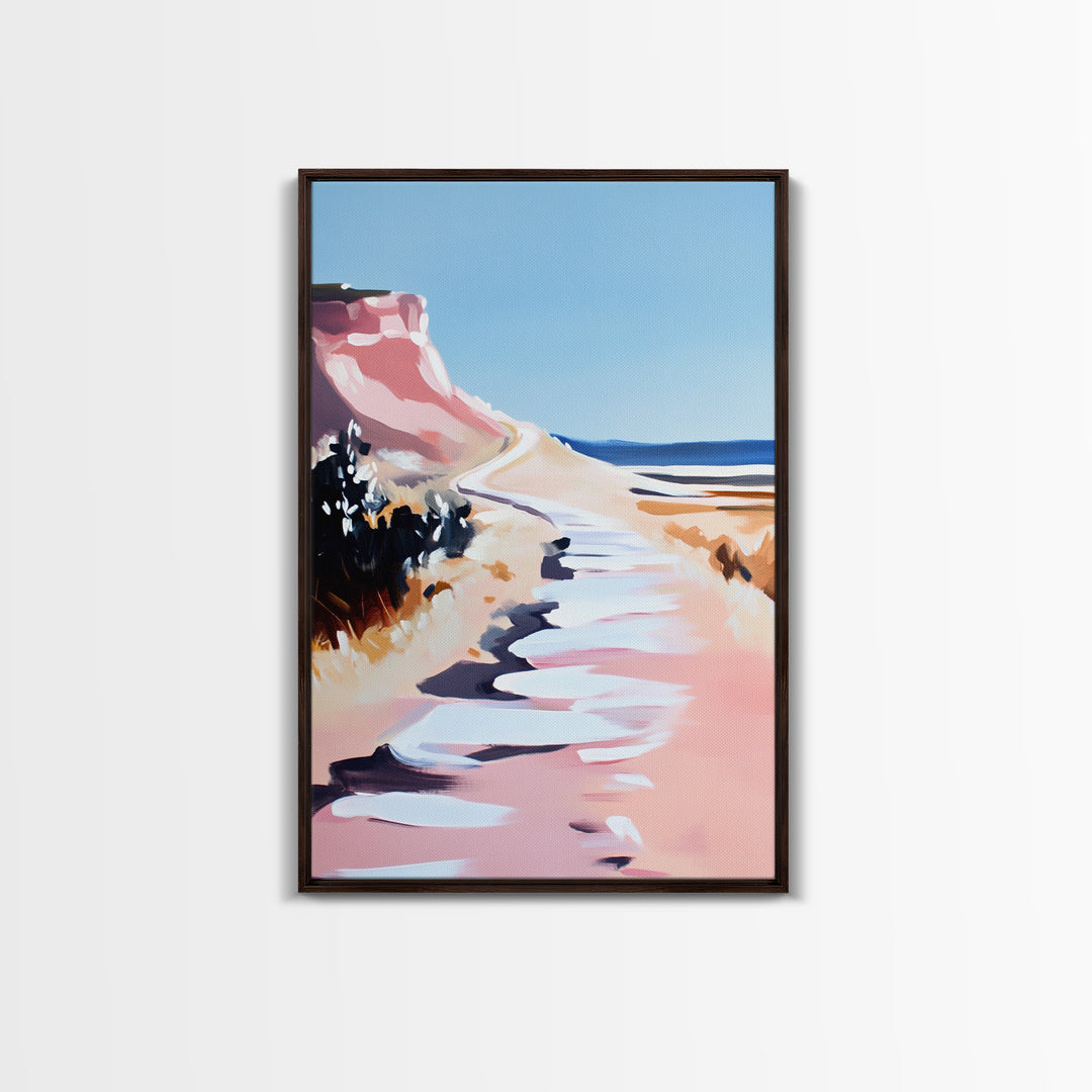 Coastal Path, Scenic Ocean Trail, Seaside Cliffs Art, Framed Canvas Print, Nautical Wall Decor, Beach House Aesthetic Artwork