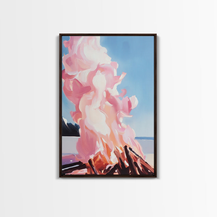 Billowing Smoke, Blazing Flames, Sunset Glow, Framed Canvas Print, Abstract Nature Art, Rustic Living Room Decor, Cozy Cabin Wall Art