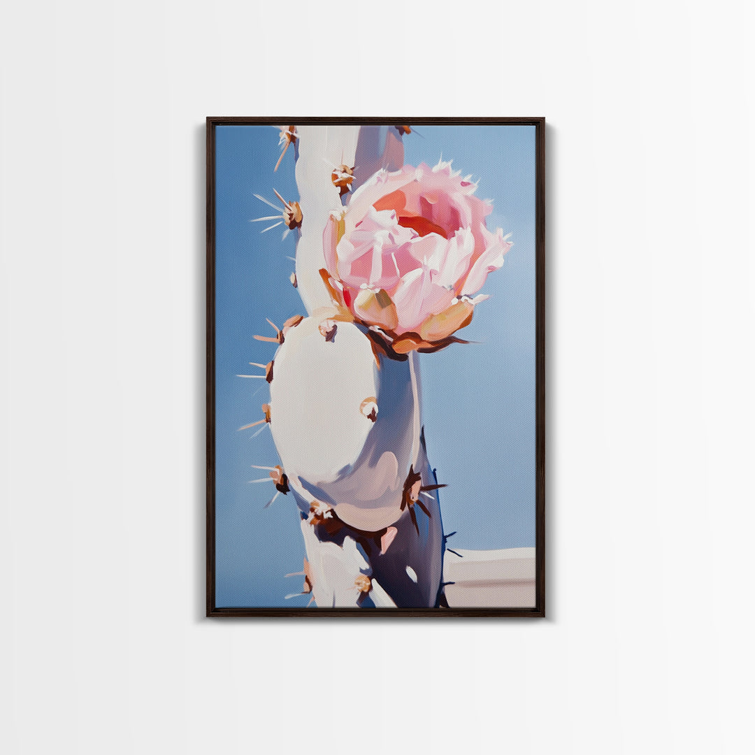 Cactus, Blooming Flower, Desert, Framed Canvas Print, Southwest Wall Art, Boho Aesthetic, Nature Decor, Botanical Art, Bedroom Art