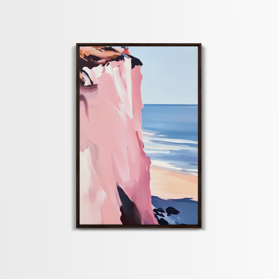 Cliffside Ocean Art, Coastal Landscape Painting, Serene Seaside Decor, Beach House Print, Framed Canvas Print, Living Room Wall Art