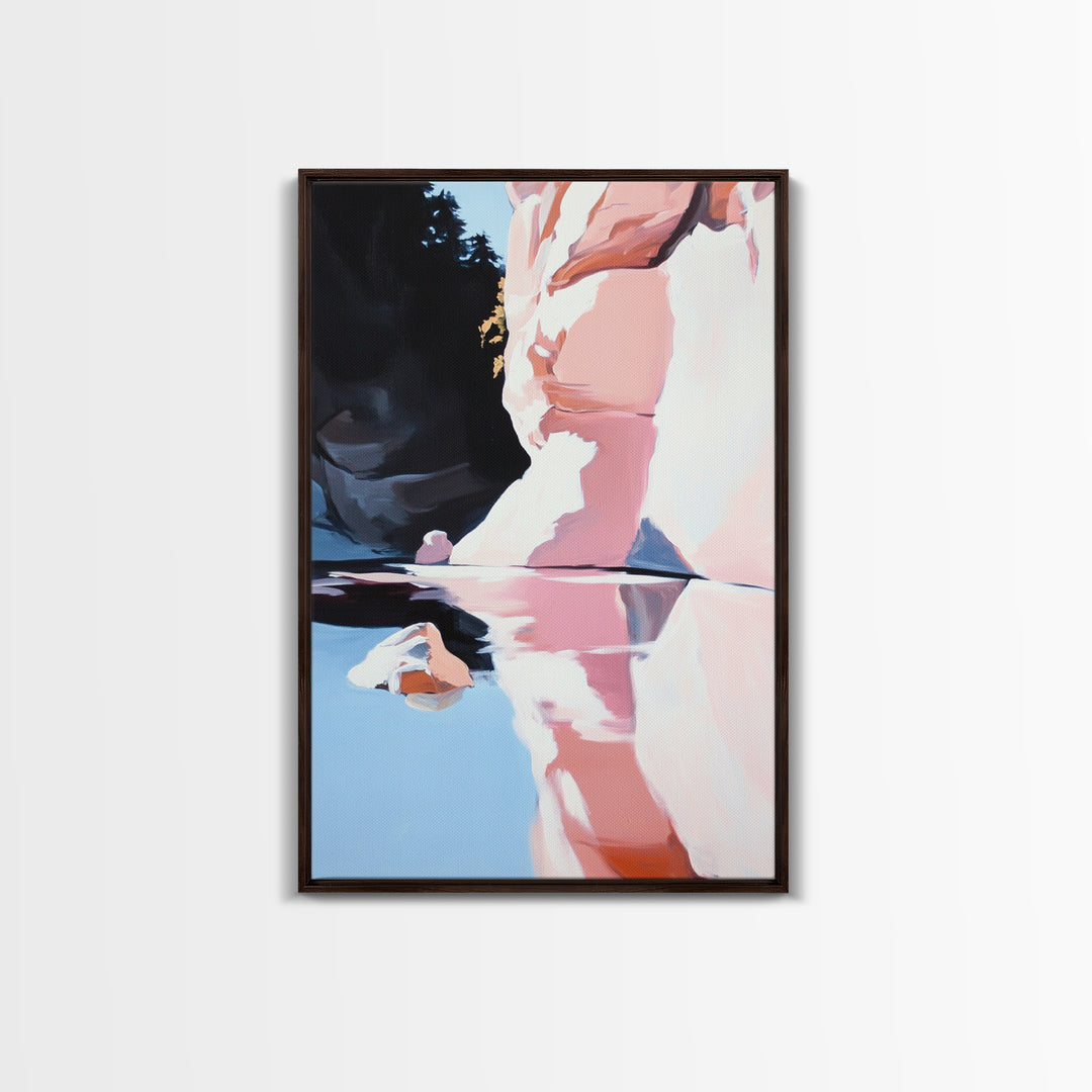 Canyon Reflection Art, Abstract Landscape Painting, Earthy Modern Decor,Nature Wall Print, Framed Canvas Print, Living Room Wall Art