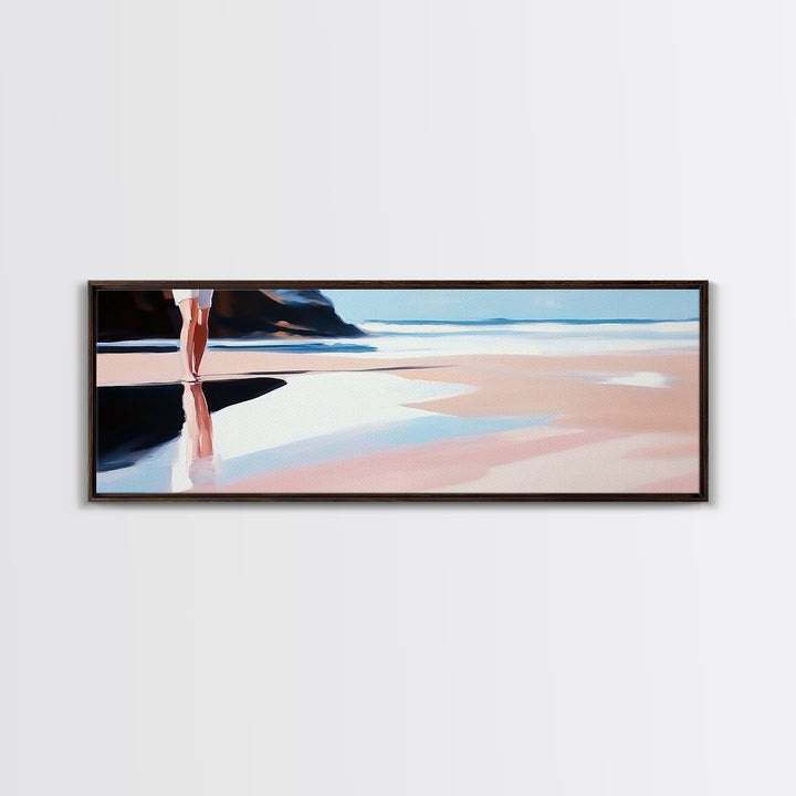 Coastal Stroll, Soft Pastel Beach, Minimalist Ocean Art, Canvas Print, Tranquil Shoreline, Boho Beach House Decor, Bedroom Wall Art