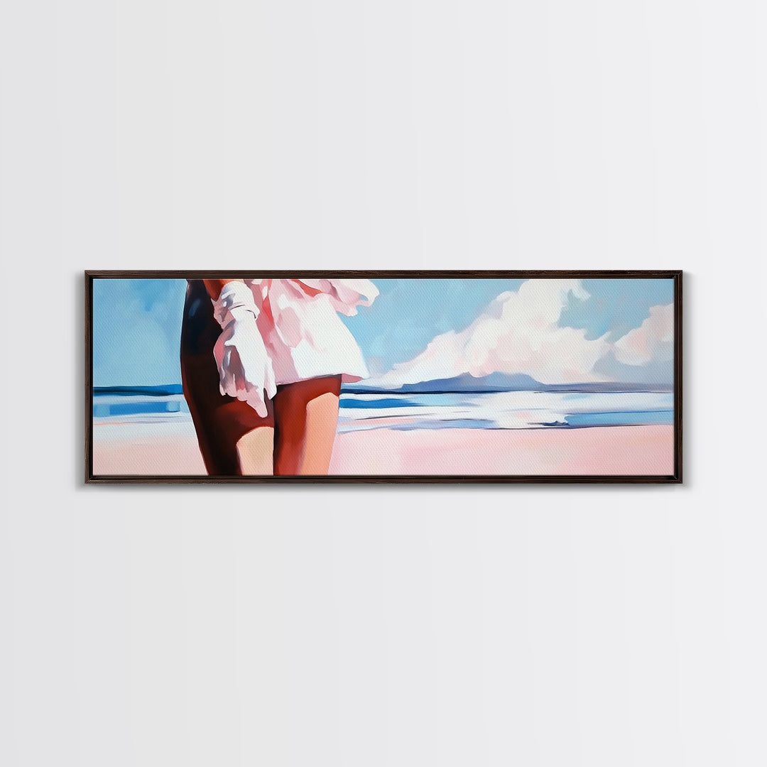 Ocean Breeze, White Dress, Canvas Print, Beach Wall Art, Minimalist Art, Relaxing Home Decor, Blue Sky Painting, Modern Wall Art