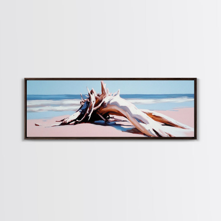 Beach Driftwood, Coastal Art, Seaside Wall Decor, Nature Painting, Canvas Print, Living Room Wall Art, Modern Beach House Art