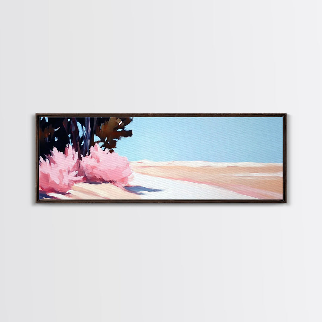 Desert Bloom, Minimalist Landscape, Soft Pastel Art, Tranquil Nature Scene, Canvas Print, Living Room Wall Art, Modern Boho Decor