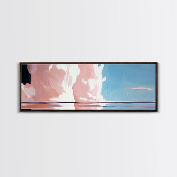 Pink Clouds, Ocean Reflection, Dreamy Sky, Framed Canvas Print, Surreal Landscape, Coastal Wall Art, Minimalist Decor, Bedroom Art