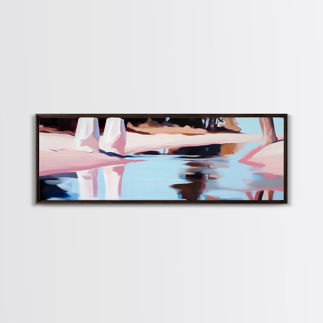 Riverbank, Water Reflections, Tranquil Scene, Framed Canvas Print, Serene Wall Art, Zen Home Decor, Neutral Landscape, Modern