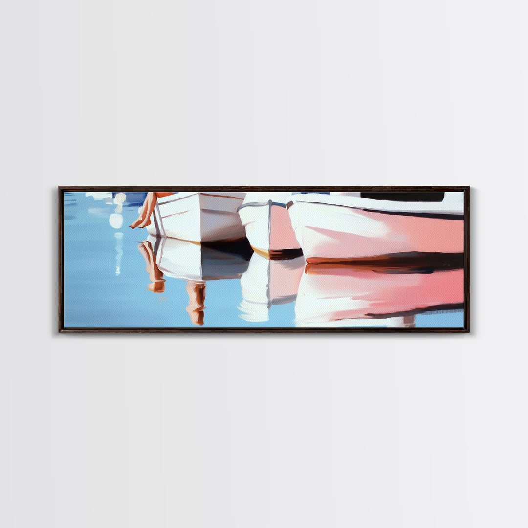 Boats, Reflection, Soft Pastel Aesthetic, Canvas Print, Nautical Wall Art, Minimalist Home Decor, Living Room Accent, Calm Coastal Scene