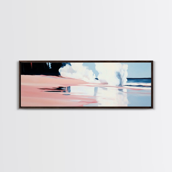 Crashing Waves, Pink and Blue, Coastal Art, Modern Wall Decor, Beach House Aesthetic, Minimalist Surf Art, Canvas Print, Serene Seascape