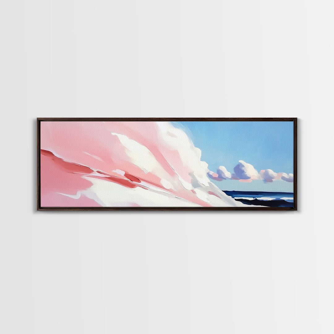 Rolling Waves, Soft Pastel, Modern Coastal Art, Minimalist Ocean Print, Blue and Pink Decor, Relaxing Beach Scene, Canvas Print