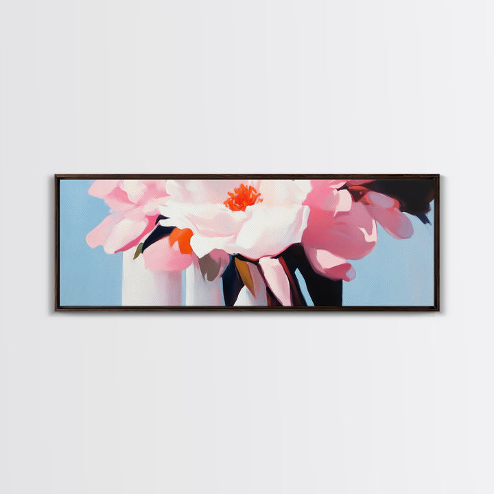 Pink Peonies, romantic floral wall art, modern botanical print, feminine home decor, shabby chic style, framed canvas print, bedroom art
