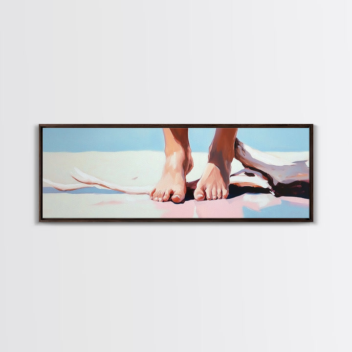 Barefoot Beach, coastal boho wall art, summer relaxation print, modern ocean decor, minimalist nature artwork, framed canvas print