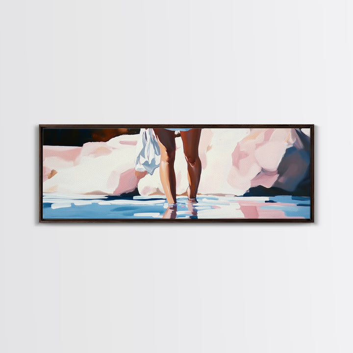 Beach Reflection, Coastal Art, Bedroom Wall Art, Framed Canvas Print, Soft Pastel Tones, Modern Painting, Boho Beach Aesthetic