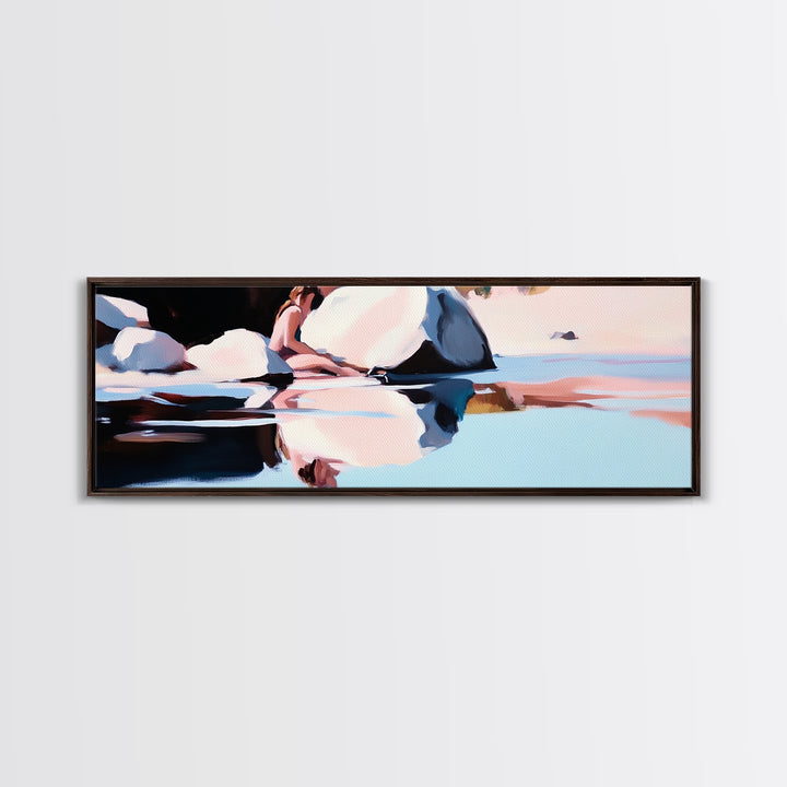 Ocean Breeze, Coastal Bliss, Beach Reflection, Pastel Waves, Canvas Print, Modern Art, Living Room Wall Art, Large Wall Decor