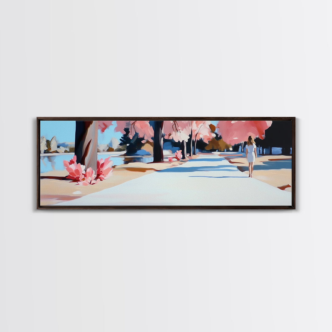 Cherry Blossom Path, Romantic Walkway, Springtime Art, Canvas Print, Soft Floral Wall Art, Dreamy Pastel Tones, Bedroom Decor