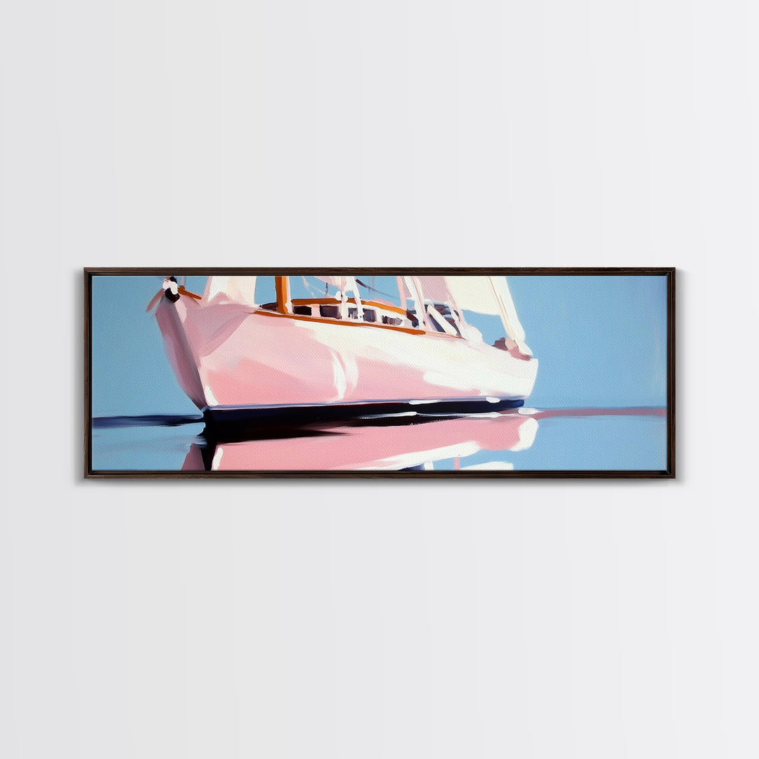 Nautical Boat Art, Ocean Sailing Painting, Coastal Framed Canvas Print, Minimalist Wall Decor, Blue Seascape Artwork, Beach House Style