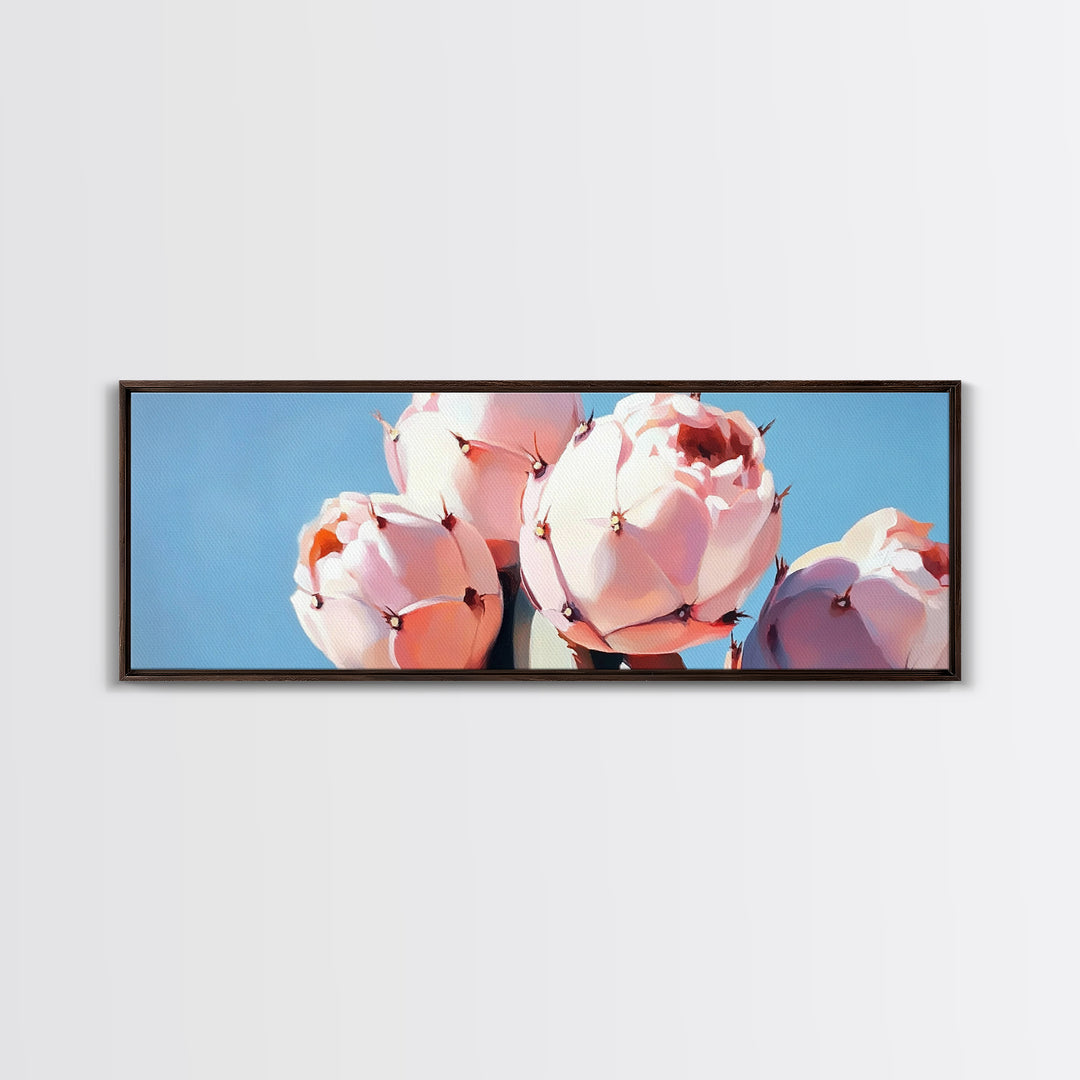 Cactus Flower Art, Desert Boho Decor, Minimalist Nature Painting, Southwest Framed Canvas Print, Rustic Wall Art, Earthy Home Aesthetic