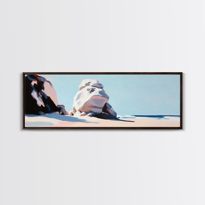 Ocean Rock Formation, Coastal Landscape, Serene Beach Scene, Minimalist Nature Art, Living Room Decor, Tranquil Canvas Print