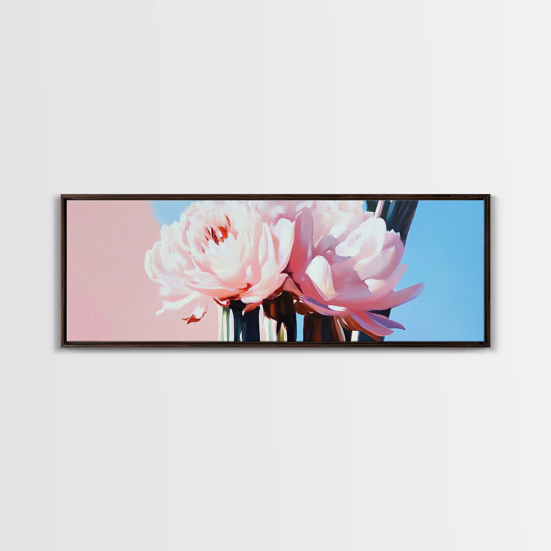 Peony Blooms, Pastel Wall Art, Feminine Aesthetic, Romantic Decor, Framed Canvas Print, Boho Bedroom Art, Floral Artwork