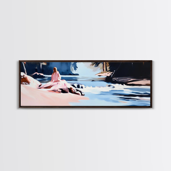 Riverside Serenity, Tranquil Landscape, Nature Lover Decor, Zen Aesthetic, Framed Canvas Print, Rustic Living Room Wall Art